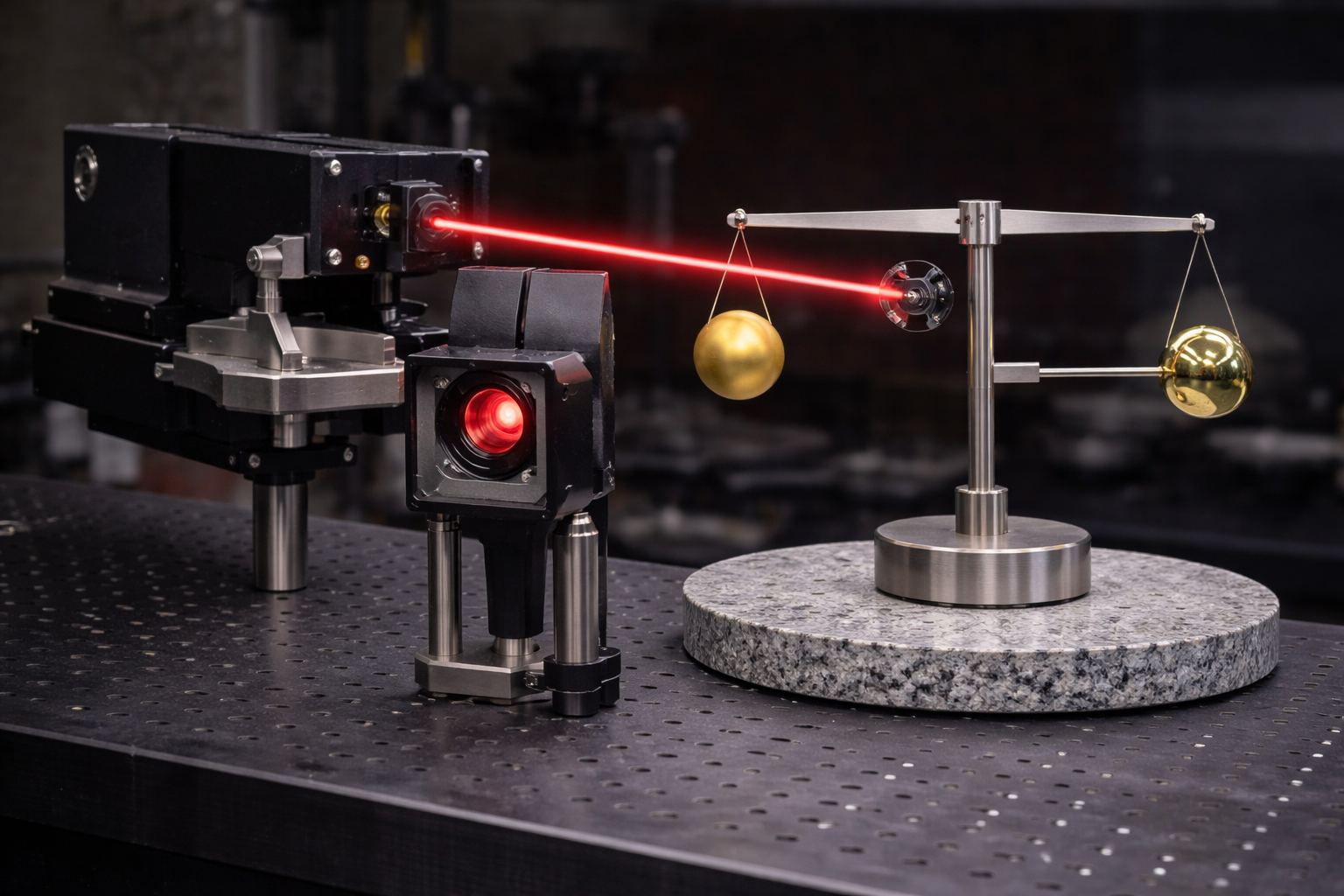 Precision laser optics connected to torsion balance setup